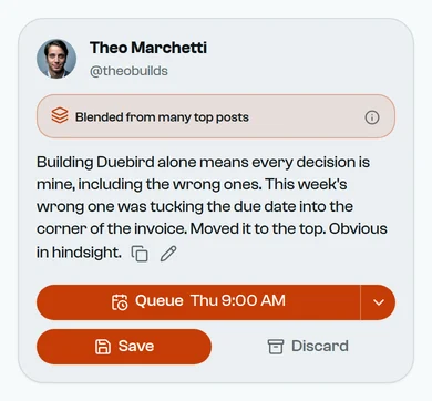 A draft on Duebird's seventh month: 212 paying freelancers, $3,180 MRR and the feature that moved it.